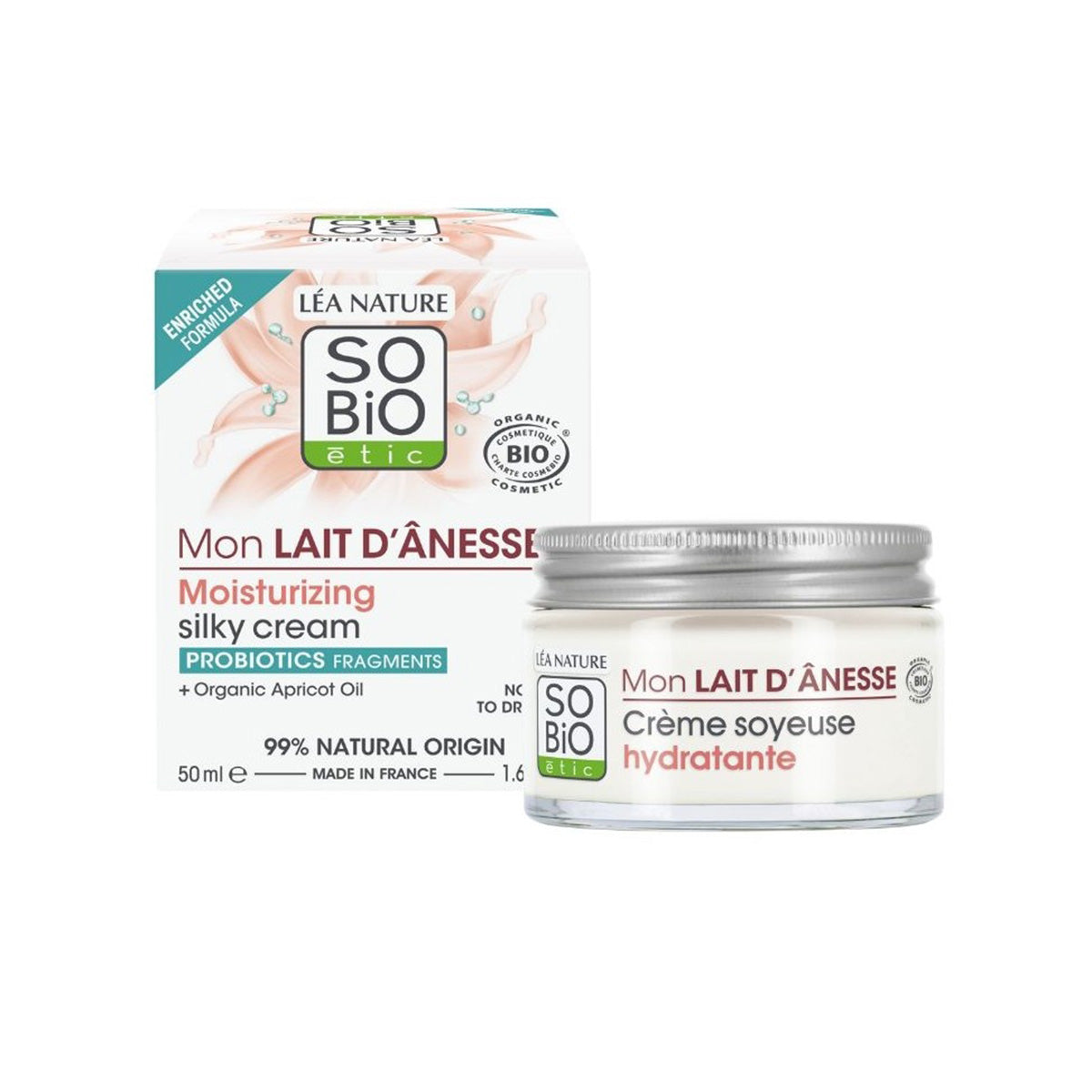 Crema facial hidratante sedosa leche de burra Sobio 50 ml