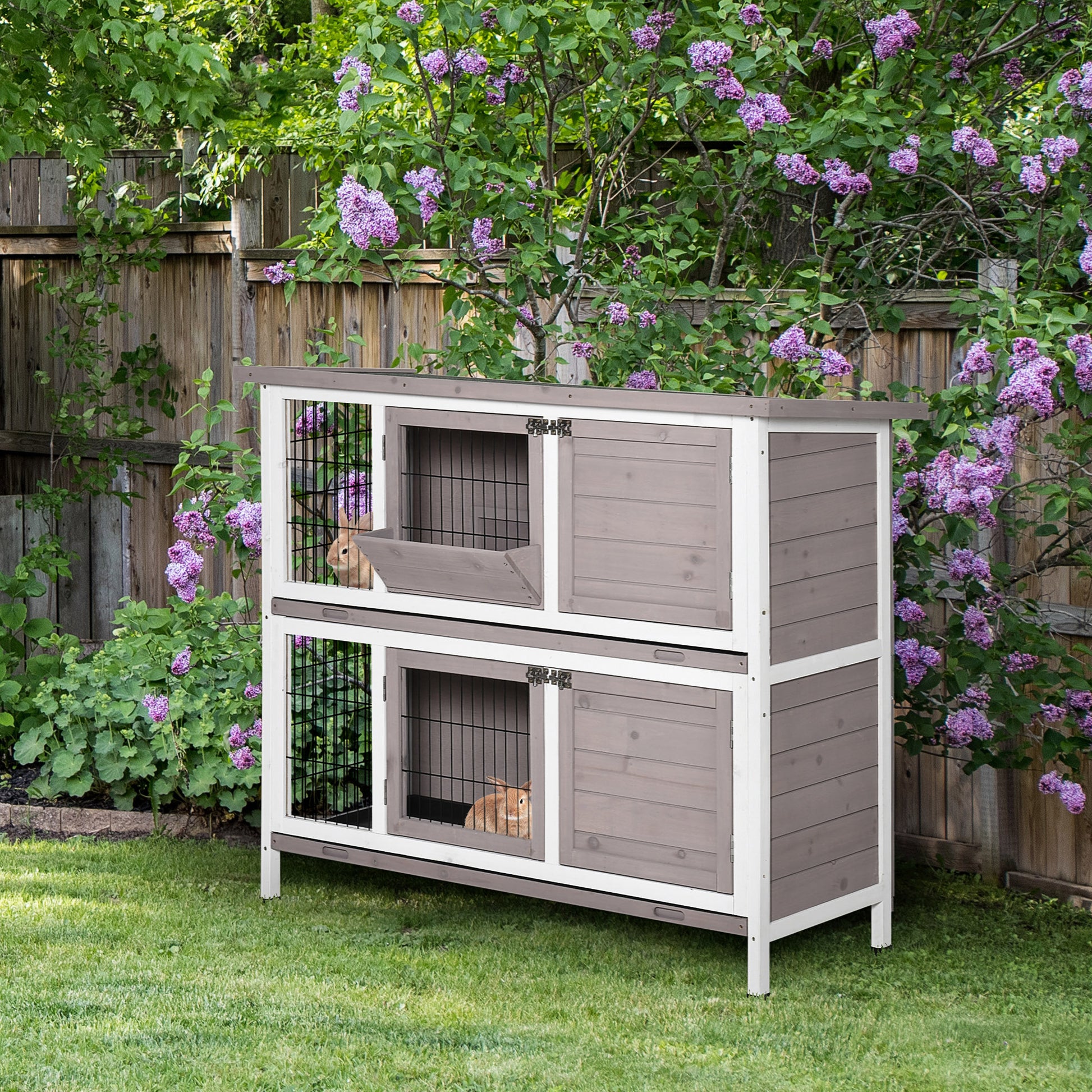 Pawhut Conejera De Madera Exterior Con Techo Abrible Y Comedero 122x50x101 Cm_1