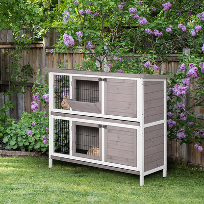 Pawhut Conejera De Madera Exterior Con Techo Abrible Y Comedero 122x50x101 Cm_1