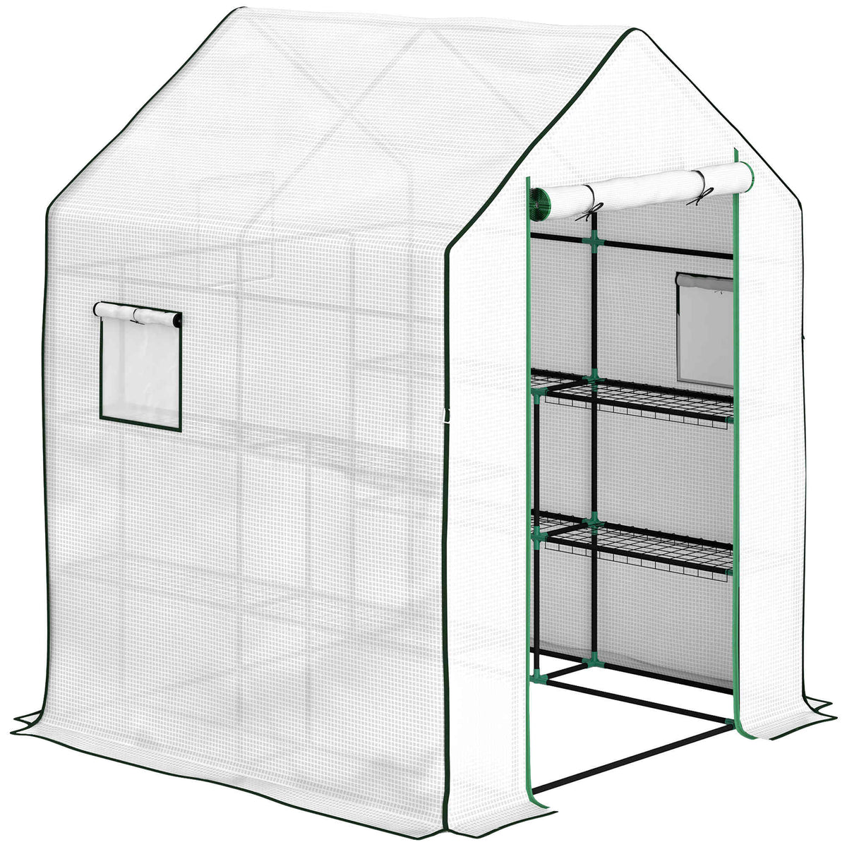 Outsunny Invernadero De Exterior Con 6 Estantes Puerta Enrollable 140x143x190 Cm_0