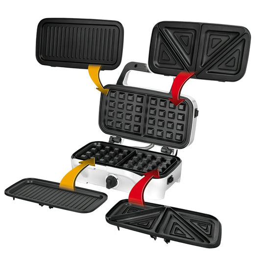 Sandwichera 3 En 1, Gofrera Belga, Grill-plancha, Bandejas Intercambiables, Placas Antiadherentes Mpm Mop-33m 1200w_0