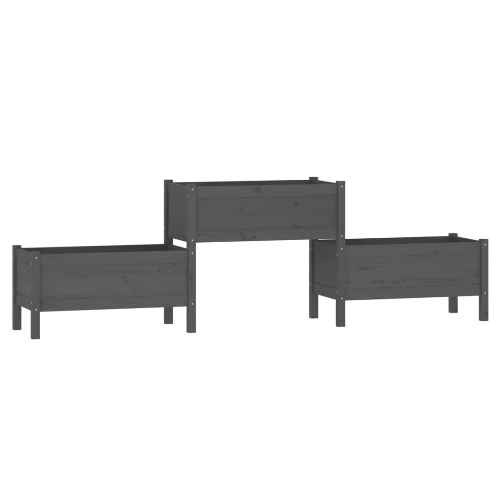 Jardinera De Madera Maciza De Pino Gris 245,5x44x75 Cm_0