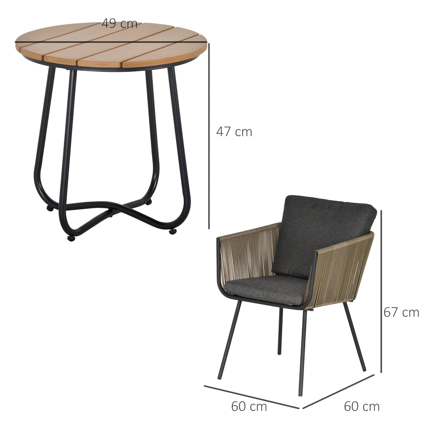 Outsunny Conjunto De Muebles De Ratán 1 Mesa Redonda Y 2 Sillas Con Cojines_2
