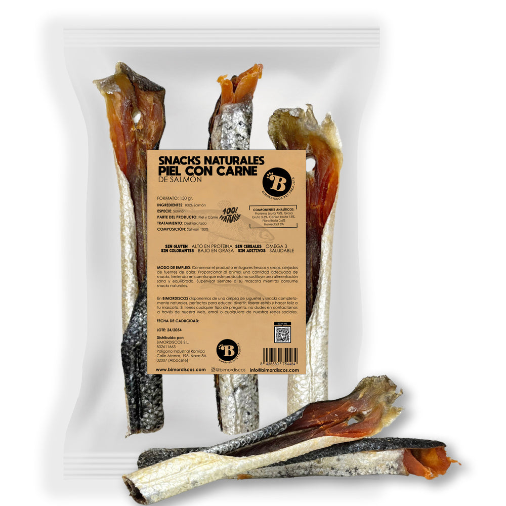 Bimordiscos Tiras Xl De Piel Con Carne De Salmón Para Perros Y Gatos_0