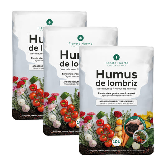Pack 3x Humus de Lombriz 100% Natural Planeta Huerto 10 L