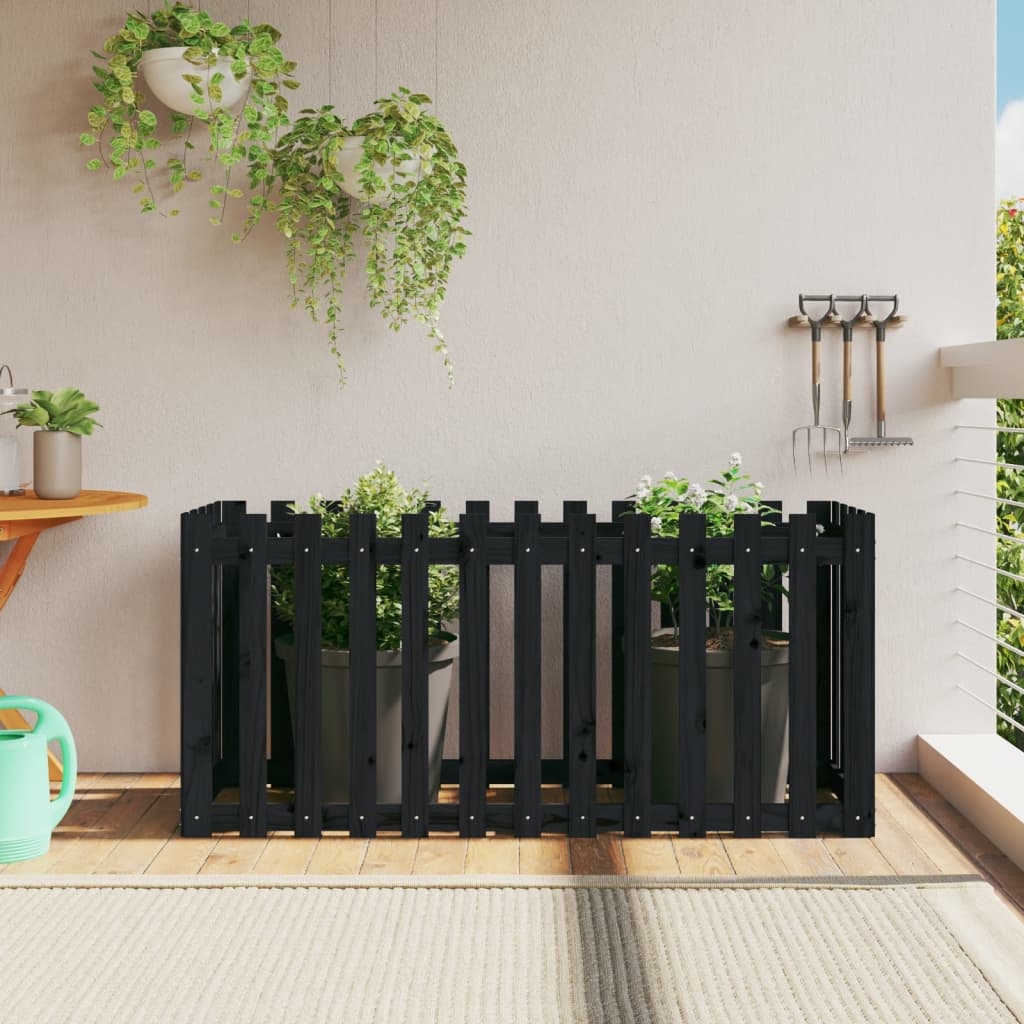 Arriate Elevado Jardín Con Valla Madera Pino Negro 150x50x70cm_1