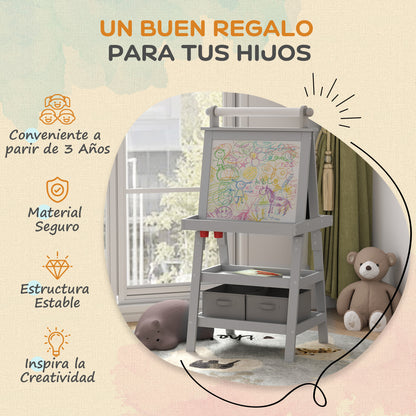 Aiyaplay Pizarra Infantil 3 En 1 Con Rollo De Papel Y Cestas De Almacenaje Gris_5