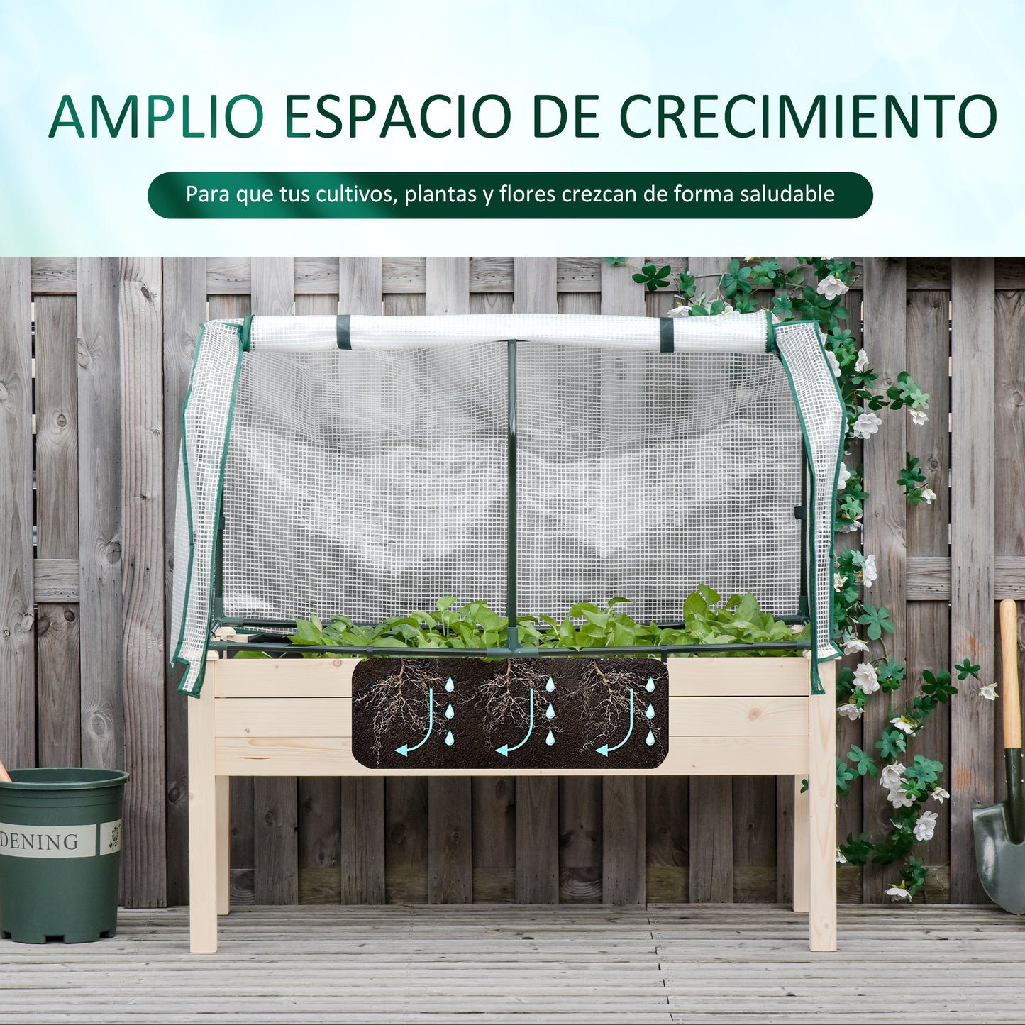 Outsunny Huerto Urbano Cultivo Elevado De Madera 121x55x117 Cm Con Cubierta De_5