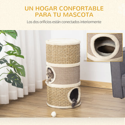 Pawhut Barril De Rascado Para Dormir Y Jugar Cama Cómoda Rascador De 3 Niveles_3