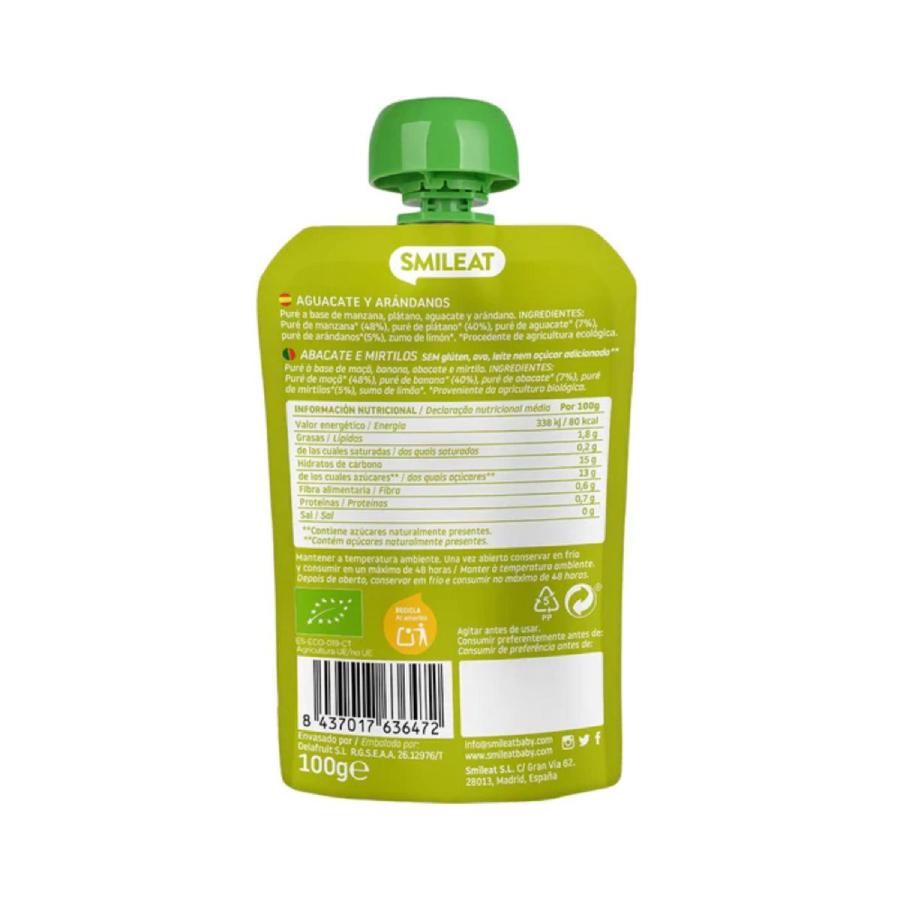 Pack 2x Pouch aguacate y arandanos ECO Smileat, 100gr