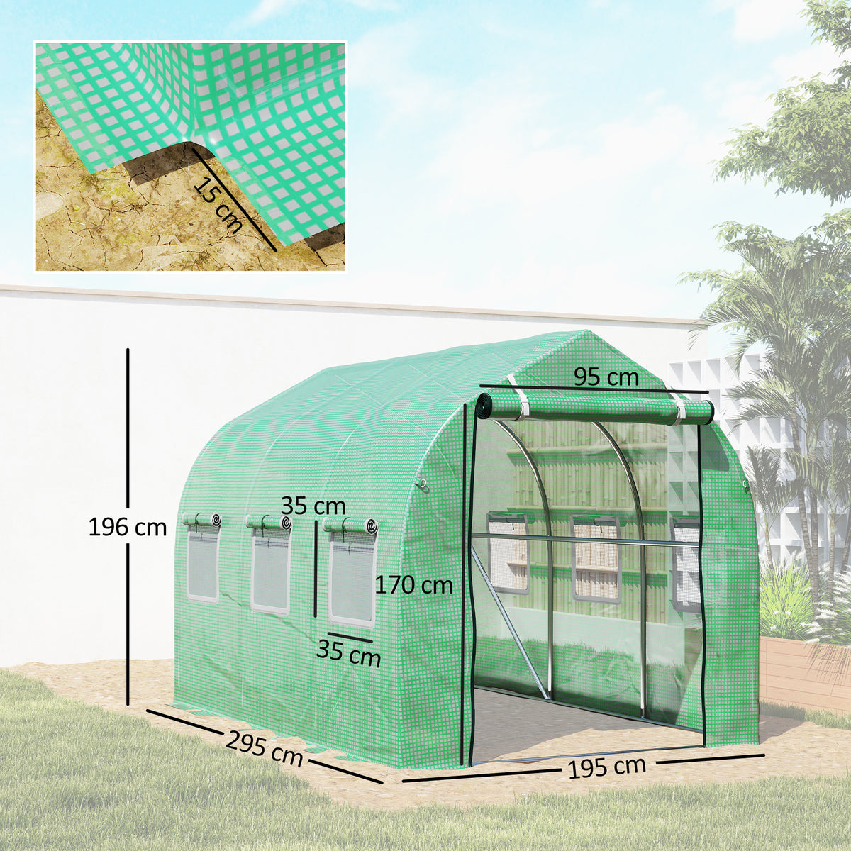 Outsunny Invernadero De Exterior 3x2x2 M Con 6 Ventanas De Malla Verde_2