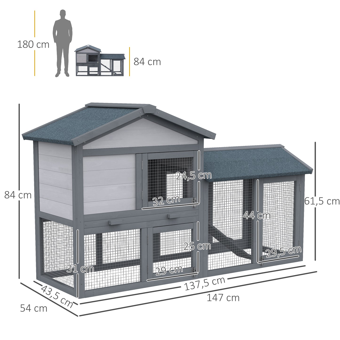 Pawhut Conejera Madera De Exterior Jaula Para Conejo Cobaya Y Animales Pequeños_2