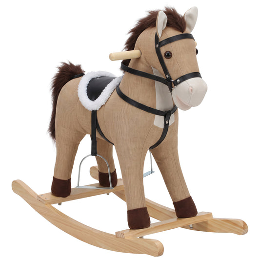 Cavalo De Baloiço Aiyaplay Linho, Madeira Maciça Castanho-escuro 71x30x68 Cm_0