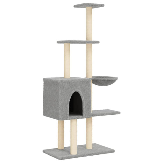Rascador Para Gatos Con Postes De Sisal Gris Claro 145 Cm_0
