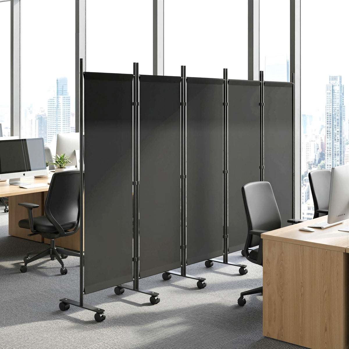 Biombo Plegable Outsunny Acero, Poliéster Negro 252x40x170 Cm_4