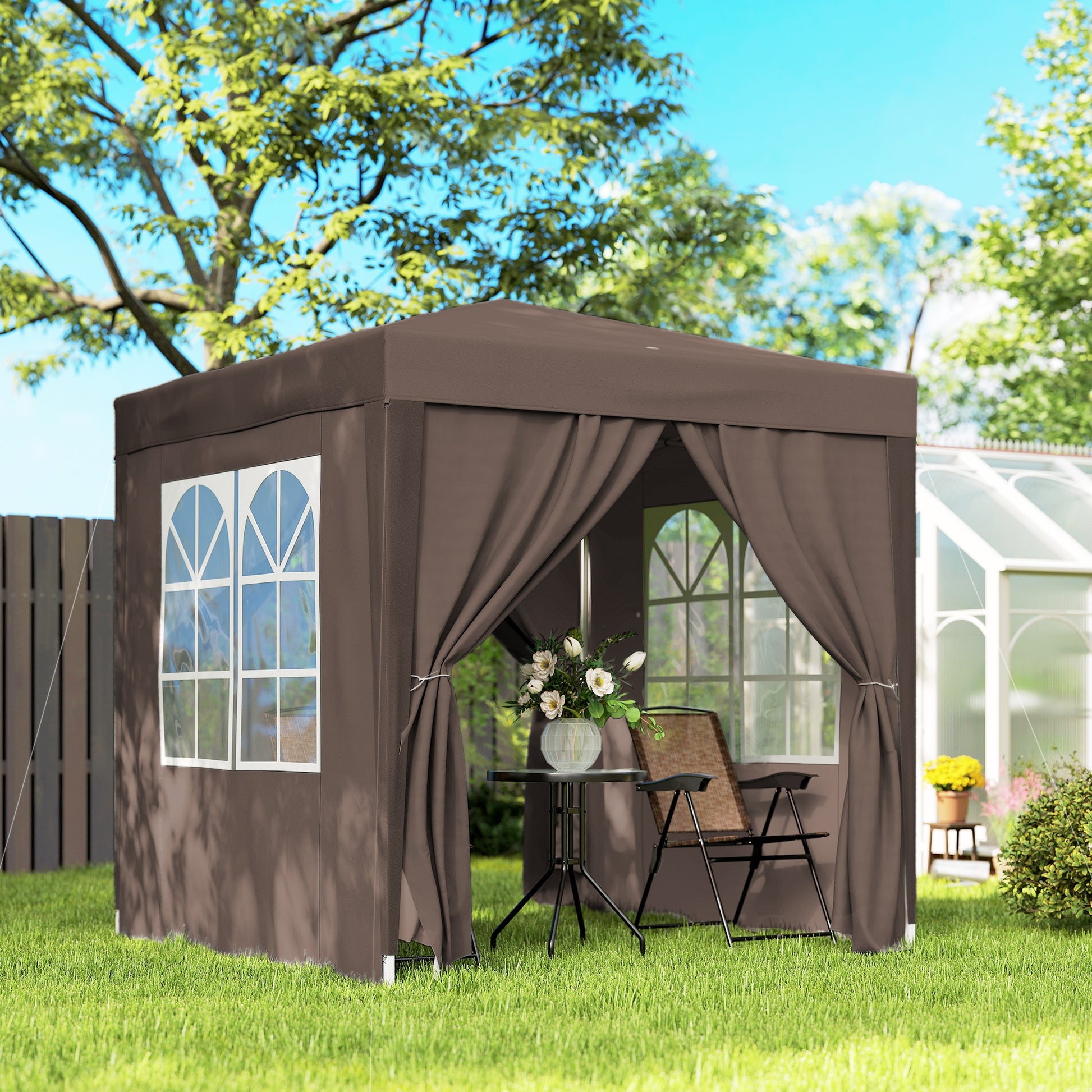 Outsunny Carpa Plegable 2x2m Exterior Con 4 Paredes Y Bolsa De Transporte Marrón_1