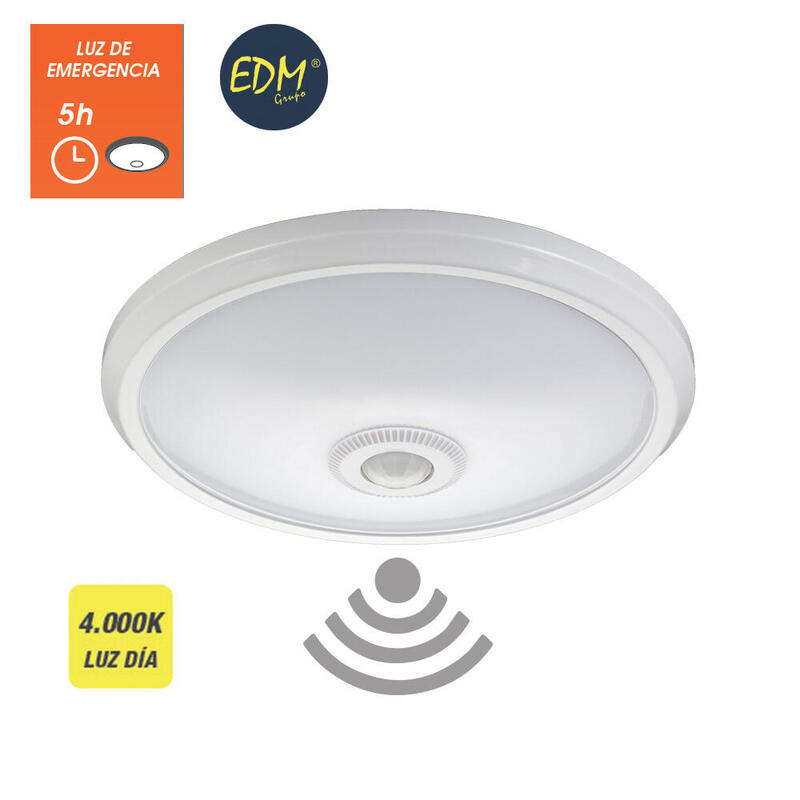 Aplique Led De Superficie Con Sensor Y Luz De Emergencia Ip20 16w 30 Leds 4000k Luz Dia Edm_0