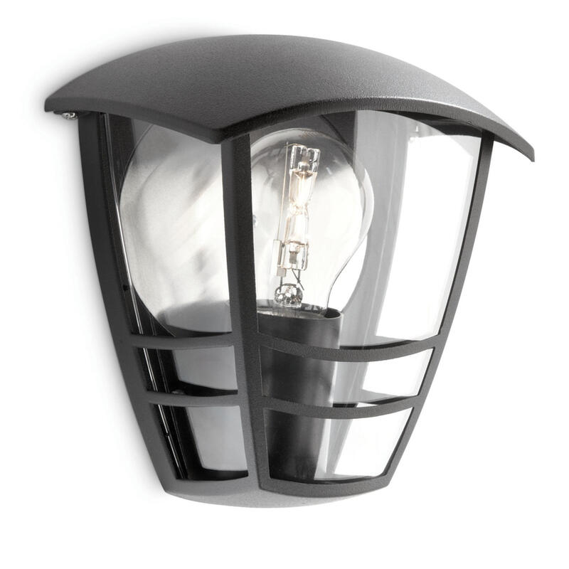 Aplique Exterior Pared Plano 1x60w Negro Mod. Creek Philips_1