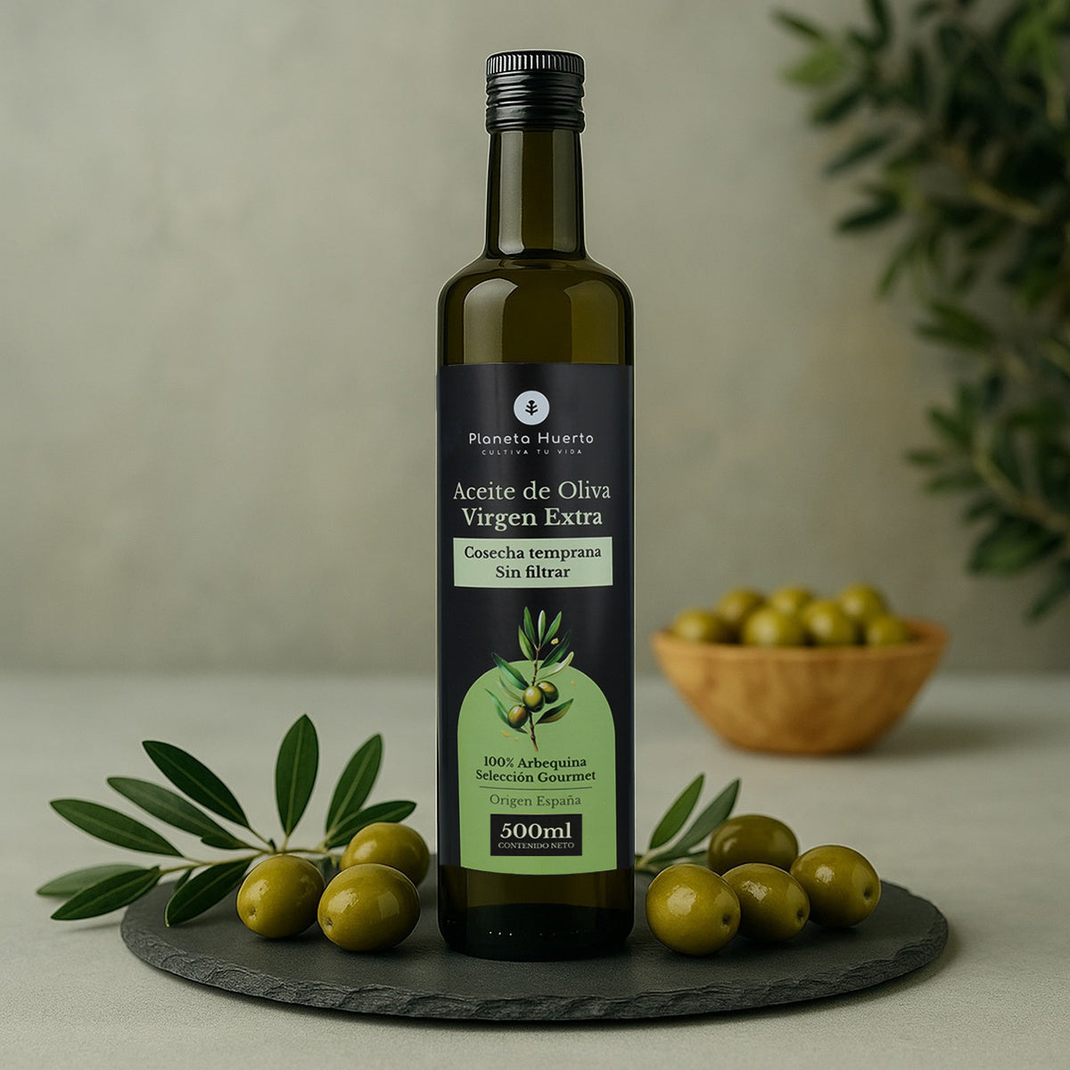 Aceite de oliva virgen extra de cosecha temprana verde sin filtrar Planeta Huerto 500 ml