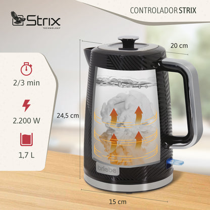 Briebe Elegance Hervidor Agua Eléctrico 1,7l Inalámbrico Ebullición Rápida, Libre De Bpa, Base De 360°, Kt1168blk,negro_2