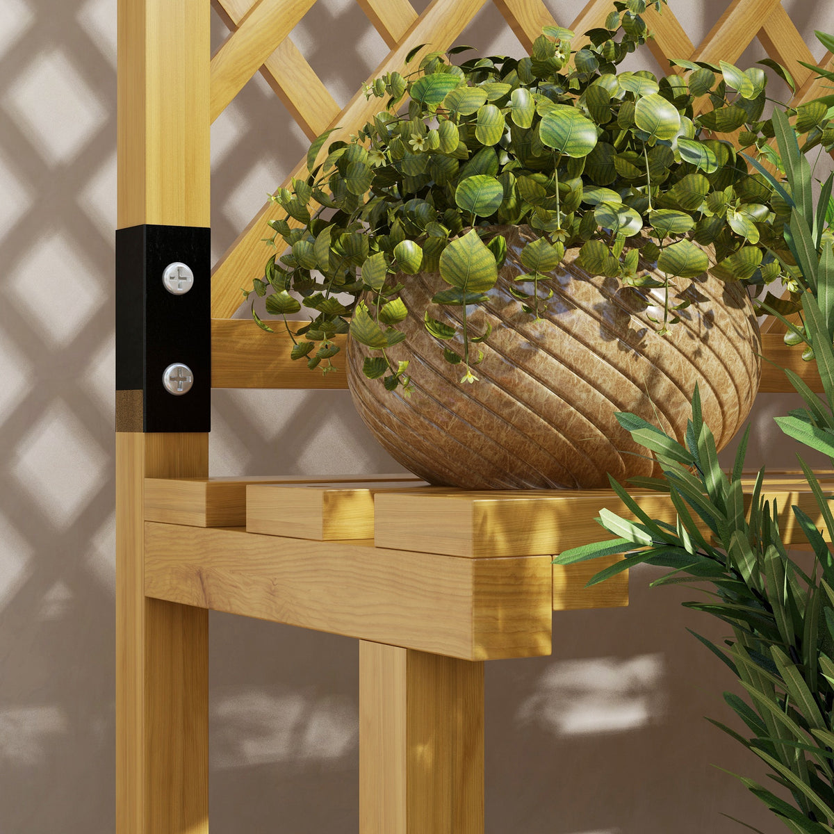 Outsunny Soporte Para Plantas De Madera De 2 Niveles Con Enrejado Natural_3