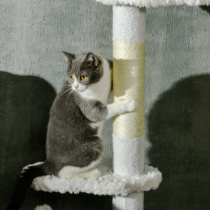 Árbol Rascador Para Gatos De Suelo A Techo Ajustable 48x32x225-255 Cm Blanco_3