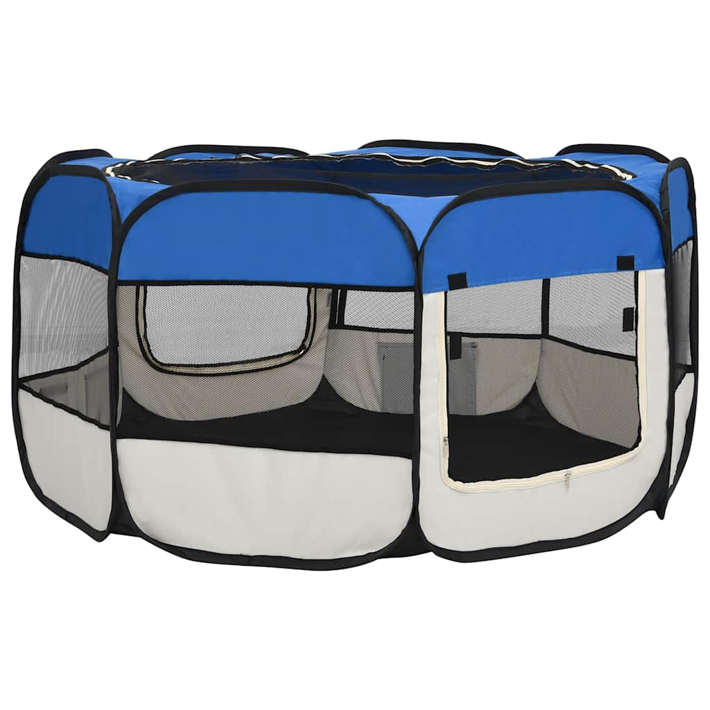 Parque De Perros Plegable Y Bolsa Transporte Azul 125x125x61cm_5