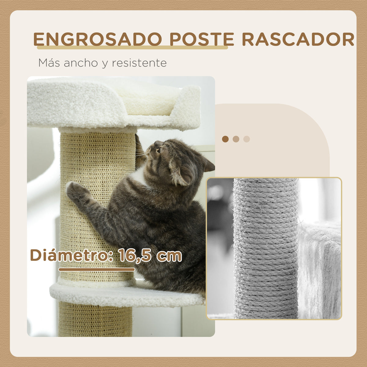 Pawhut Árbol Rascador Para Gatos Altura 91 Cm De 3 Niveles 45x45x91cm Crema_5