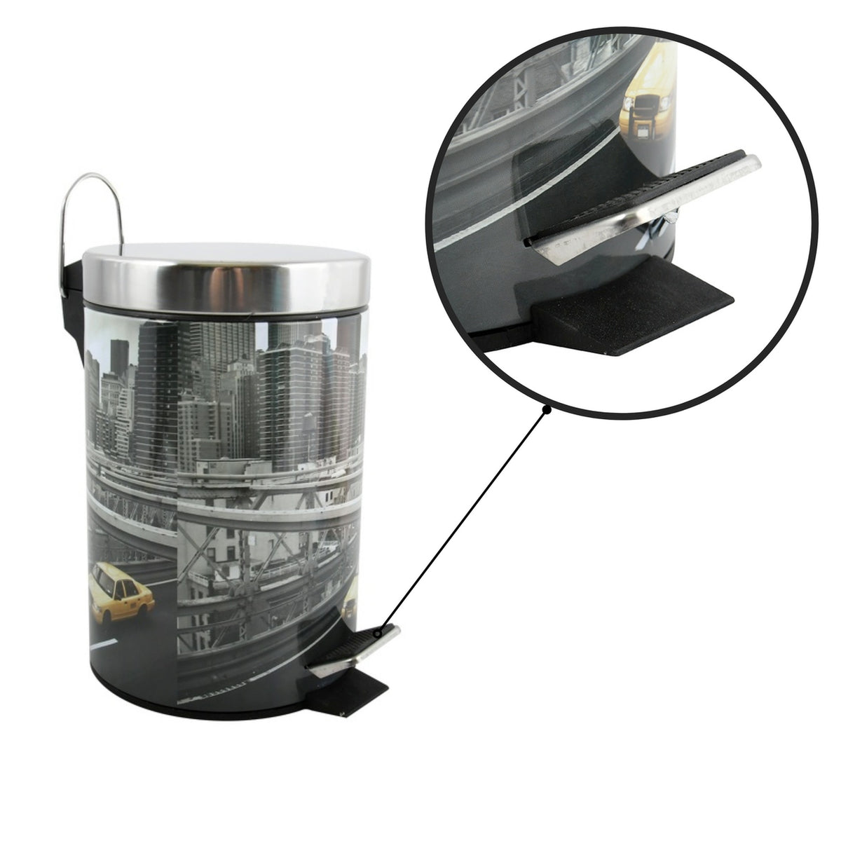 Cubo De Basura 3l Con Tapa Msv "new York" De Acero Inoxidable 16,5 X 25,6 Cm_2