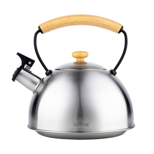 Briebe Tetera Con Silbato, Hervidor De Agua 2,3l, Inducción, Acero Inox, Vintage, Mango Madera, Wooden, Acero Inox_0