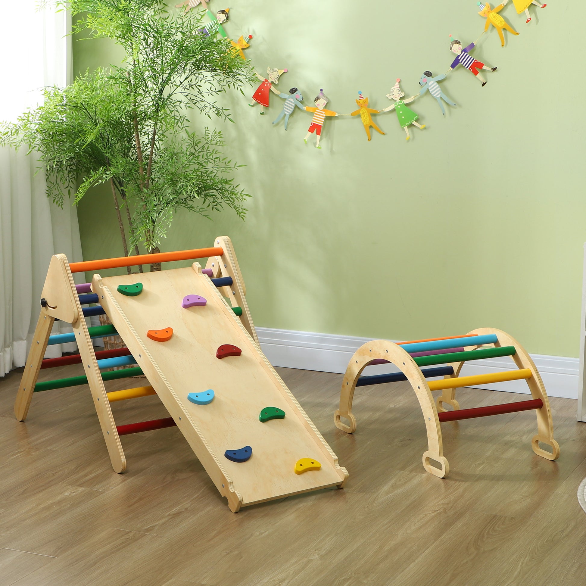 Aiyaplay Triángulo De Escalada De Madera 5 En 1 178x64,5x63 Cm Multicolor_4