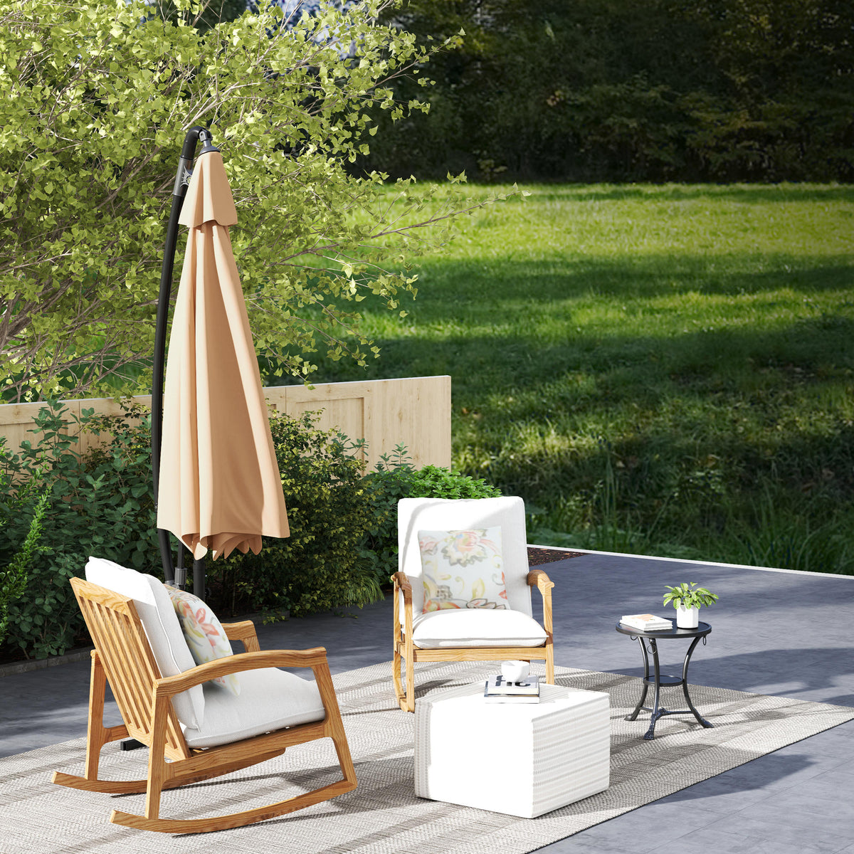 Outsunny Parasol Excéntrico Ø 290 Cm Con Base Cruzada Manivela Anti-uv 50+ Caqui_3