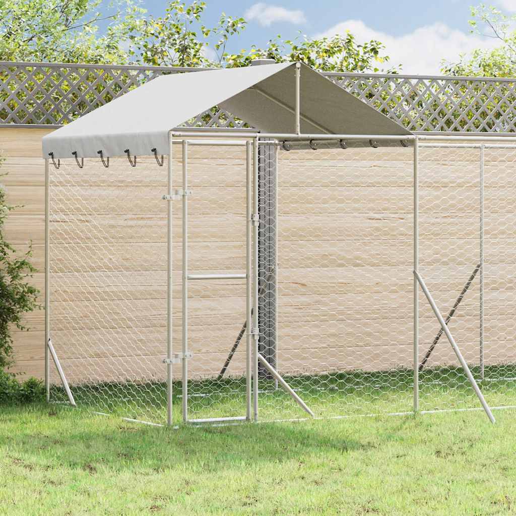 Perrera De Exterior Con Techo Acero Galvanizado Plata 6x2x2,5 M_1