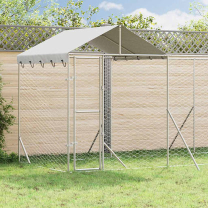Perrera De Exterior Con Techo Acero Galvanizado Plata 6x2x2,5 M_1