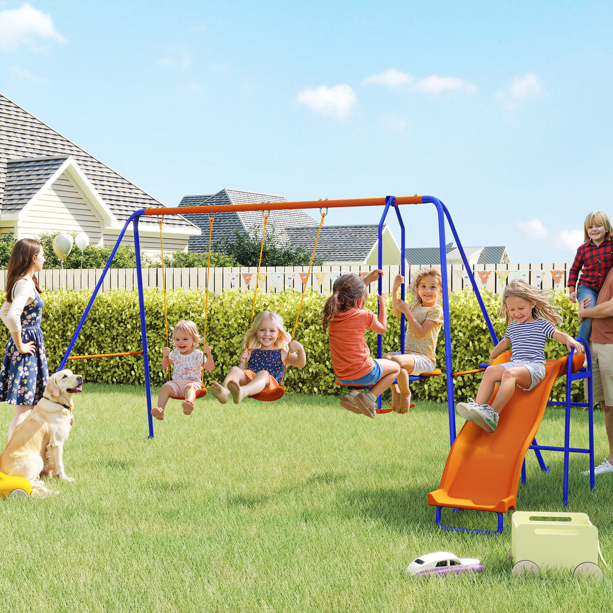 Outsunny Columpio Infantil 4 En 1 Con Cuerda Ajustable Y Anti-uv Multicolor_1