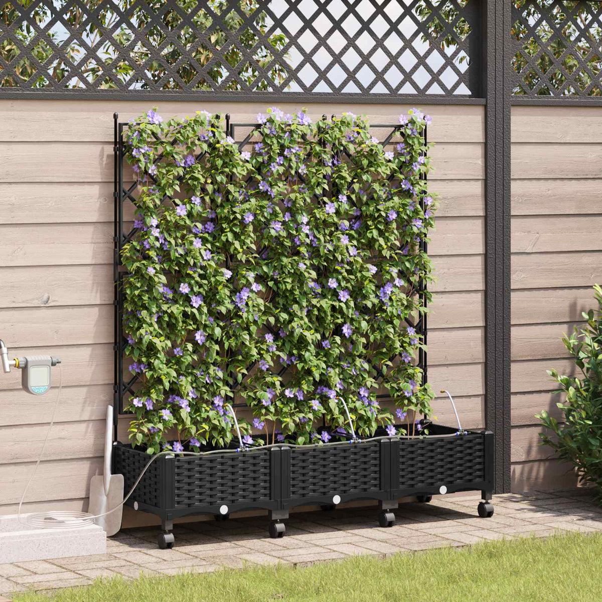 Maceta De Jardín Con Riego Y Ruedas 3 Uds. Negro Pp_1