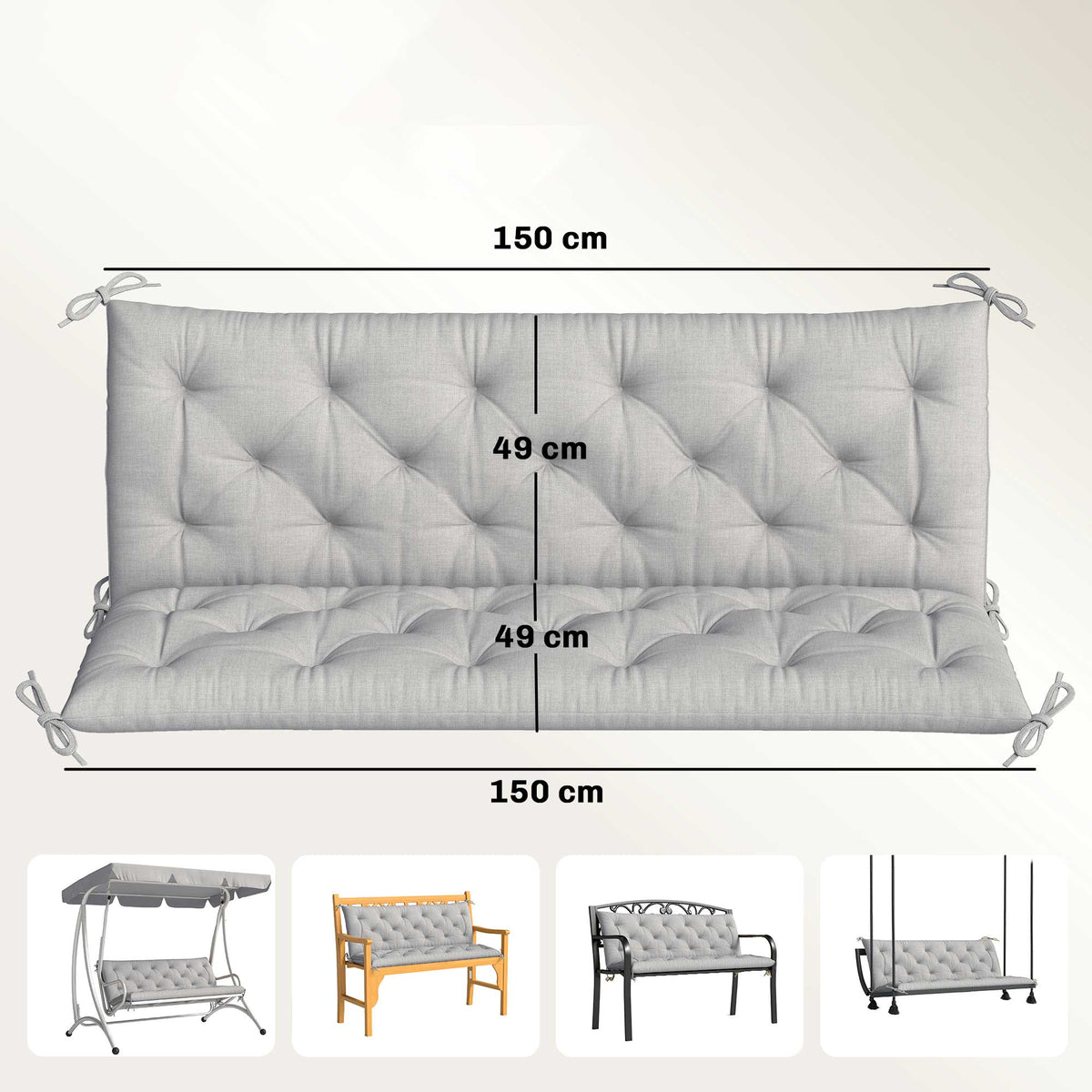 Outsunny Cojín Para Banco De Jardín De 3 Plazas Con Respaldo 150x98x8 Cm Gris_2