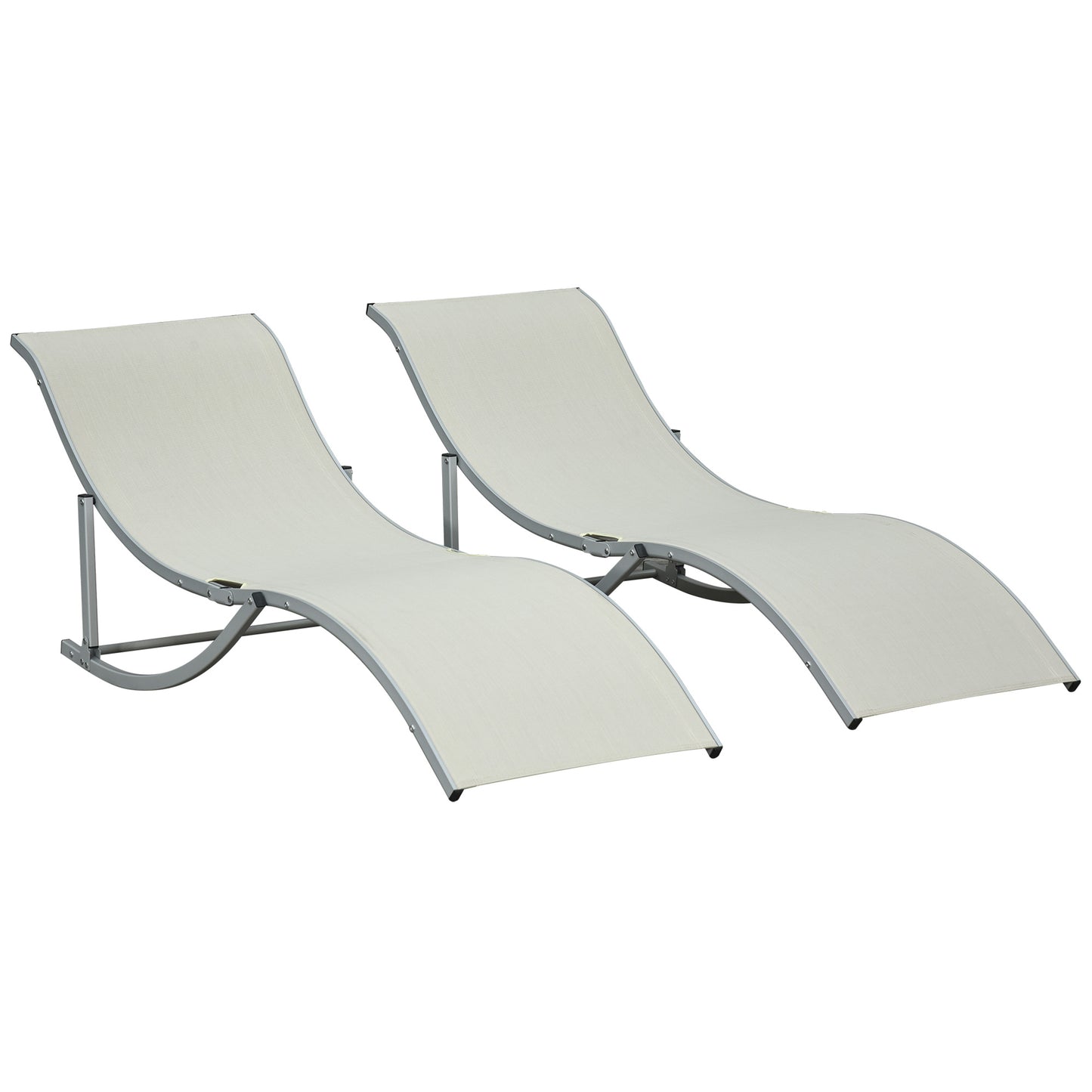 Outsunny 2 Tumbonas Plegables Forma De S Aluminio Texteline Para Terraza Crema_0