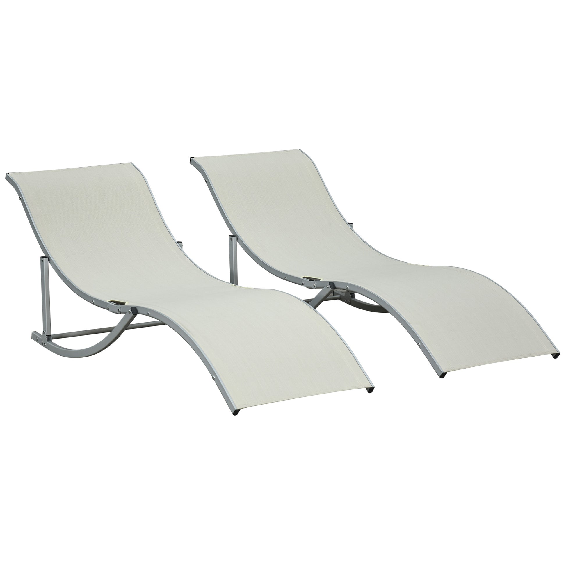 Outsunny 2 Tumbonas Plegables Forma De S Aluminio Texteline Para Terraza Crema_0