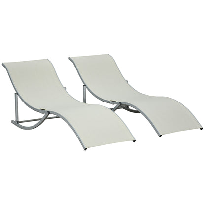 Outsunny 2 Tumbonas Plegables Forma De S Aluminio Texteline Para Terraza Crema_0