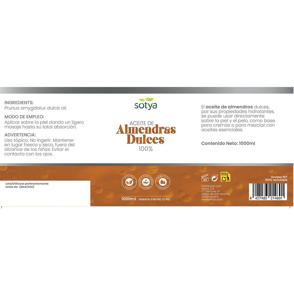 Aceite almendras dulces Sotya 1 L