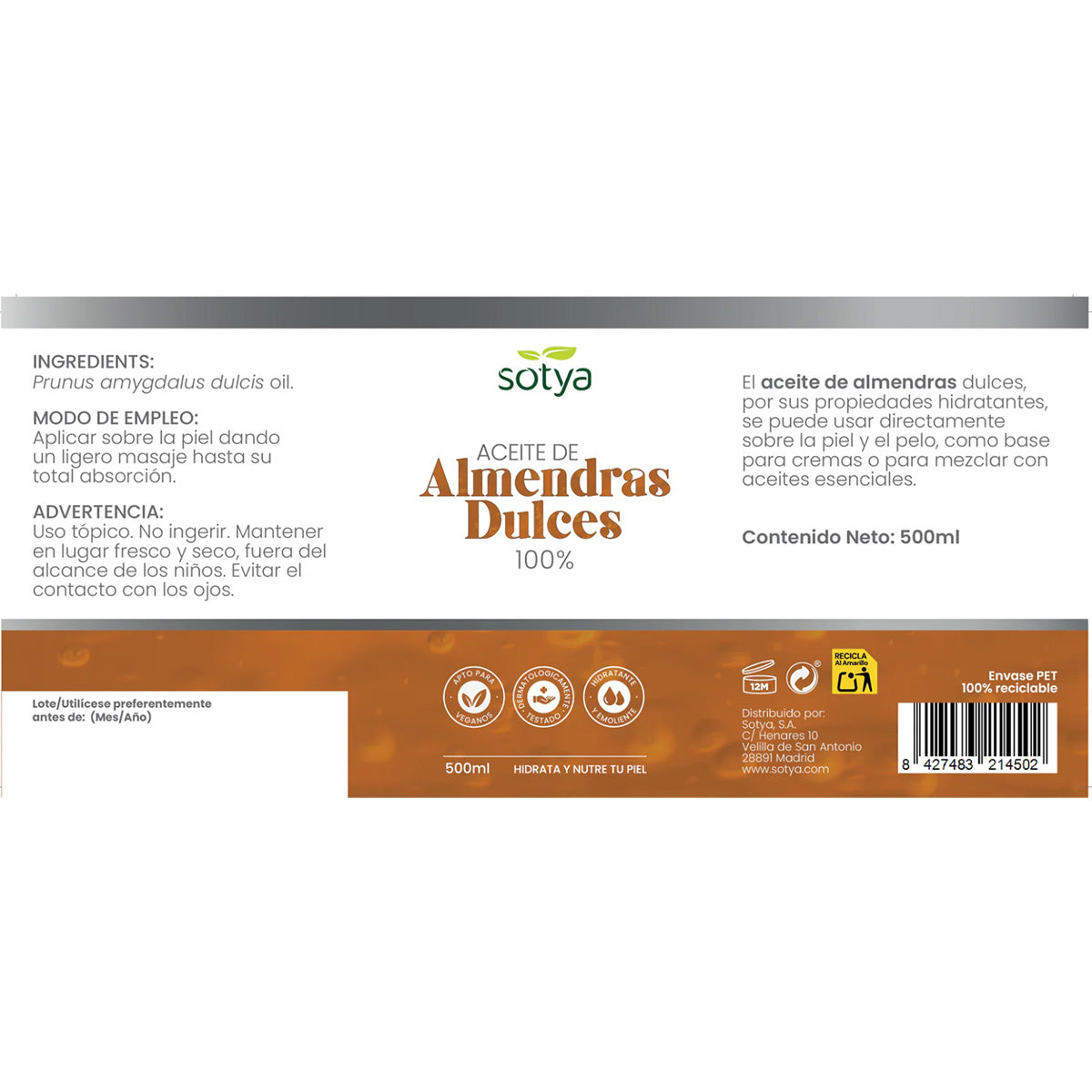 Aceite almendras dulces Sotya 500 ml