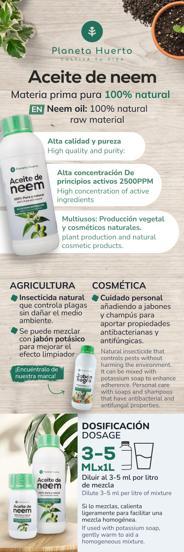 Aceite de Neem 100% Puro y Natural Planeta Huerto 1L