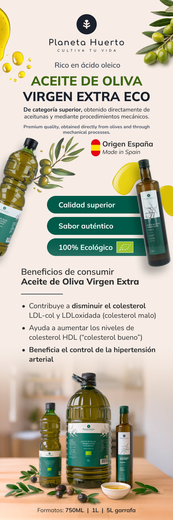 Pack 3x Aceite de oliva Virgen Extra ECO Planeta Huerto 5 L