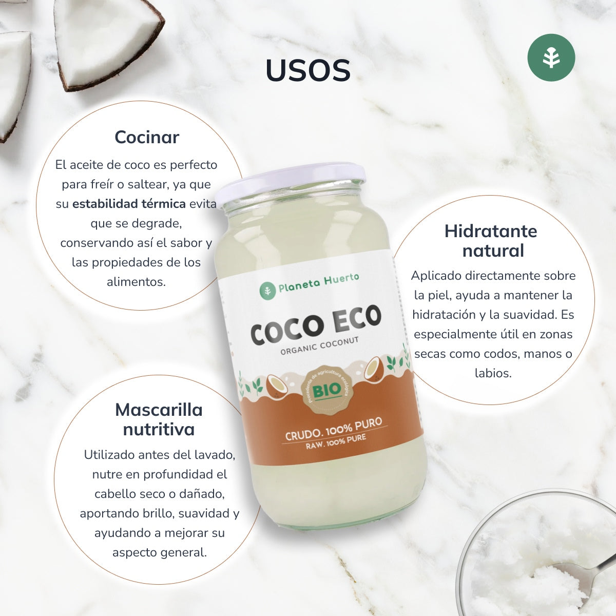 Pack 3x Aceite de coco ECO Planeta Huerto 860 ml