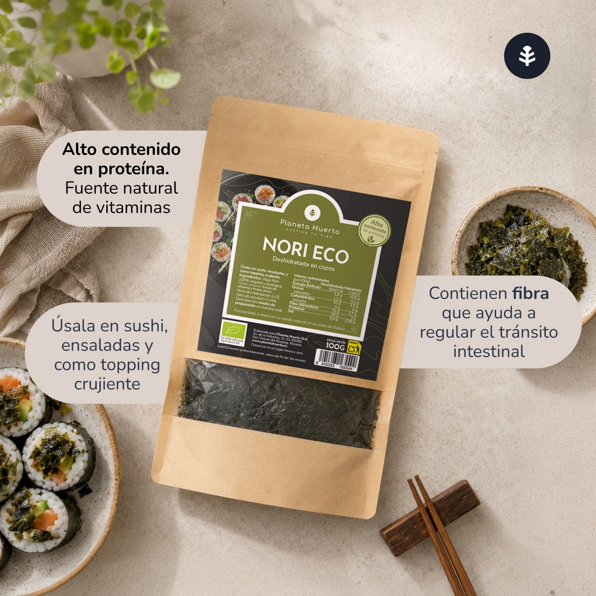 Alga Nori copos ECO Planeta Huerto 100 g