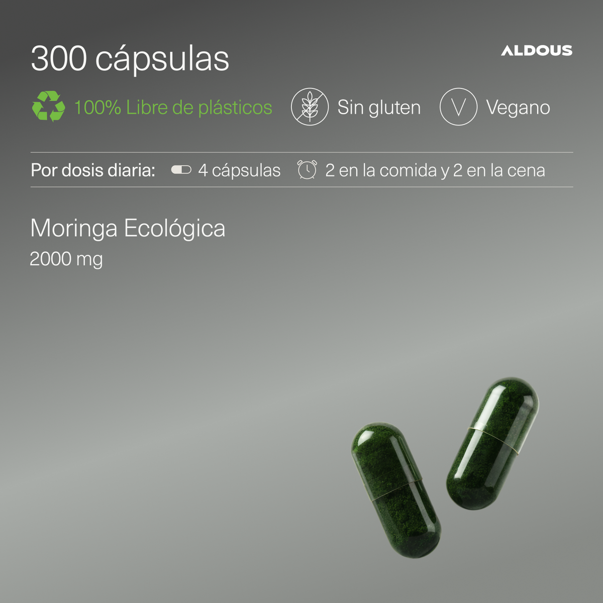Moringa Bio 2000 mg 300 Cápsulas Aldous Bio