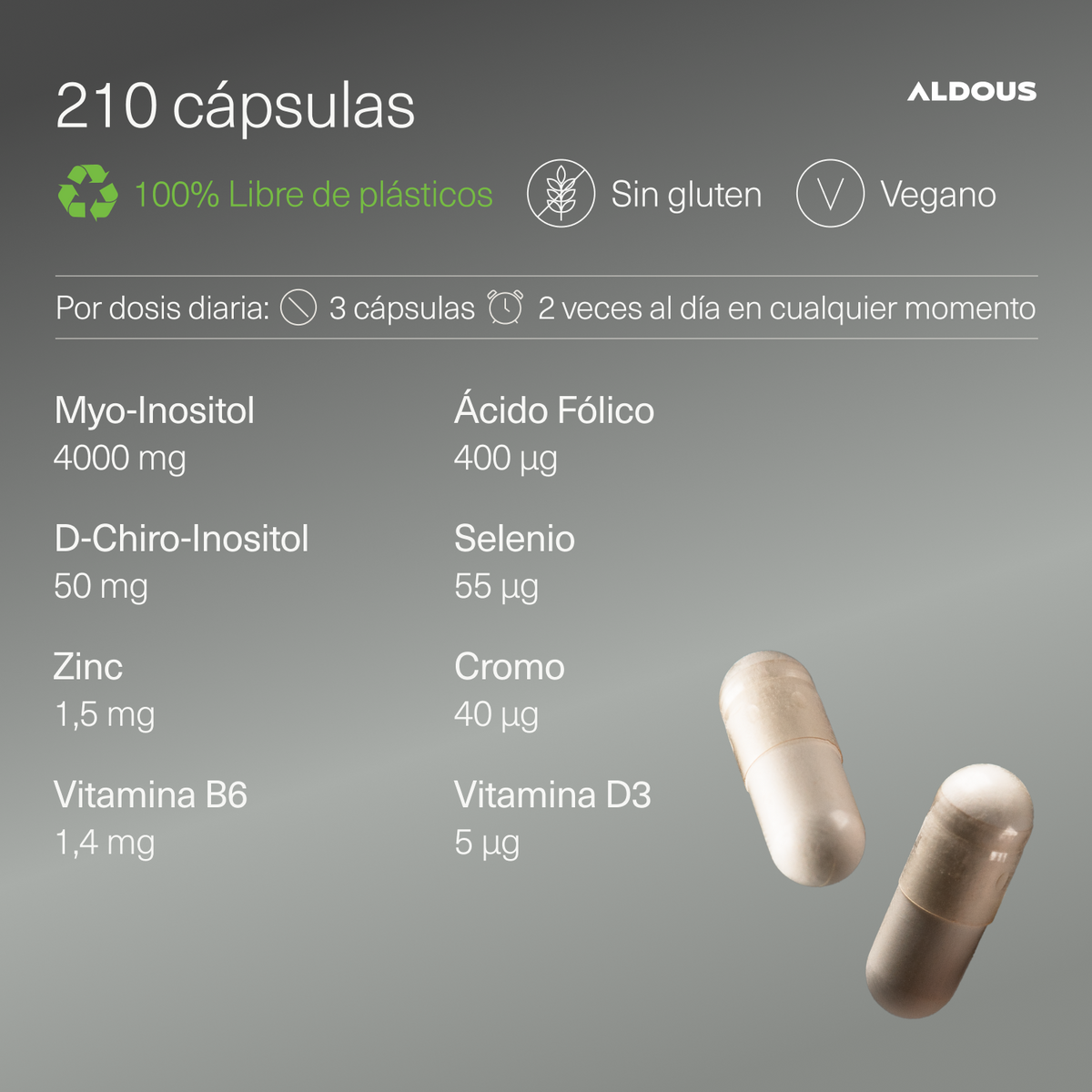 Myo Inositol + D-Chiro Inositol 210 Cápsulas Aldous Bio