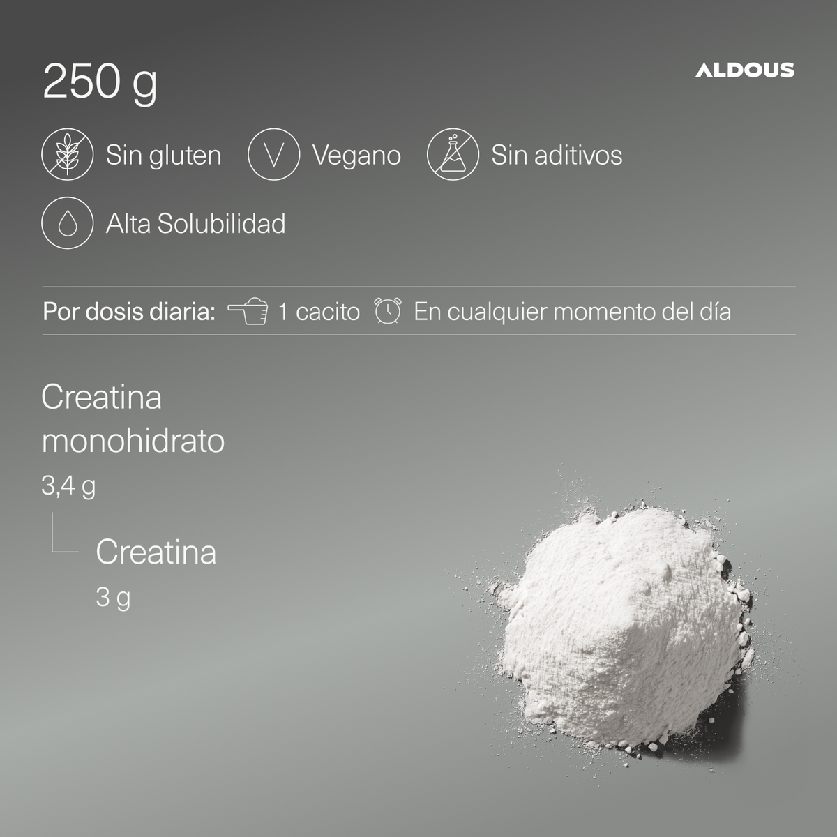 Creatina Monohidratada en Polvo 500 Mesh 250 g Aldous Bio