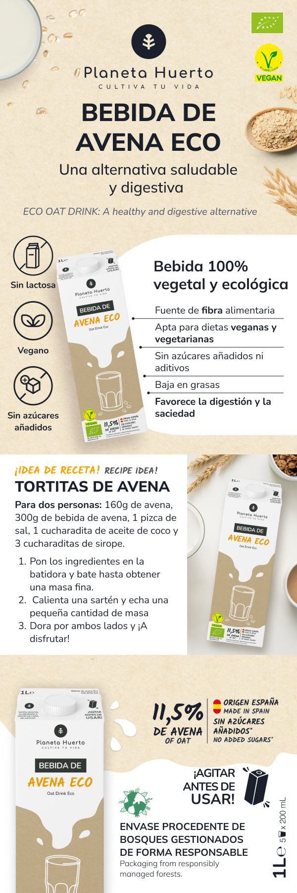 Pack 6x Bebida de Avena ECO Planeta Huerto 1L